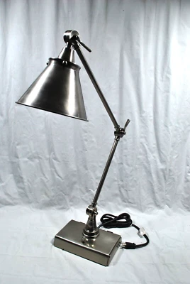 Pottery Barn Architects Adjustable Task Desk Lamp w/ 2 Outlets, Brushed Nickel - Image 1 of 4