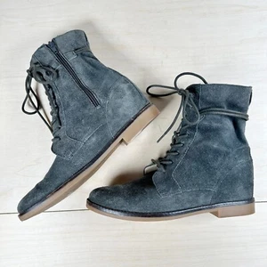 Hush Puppies Gray Suede Bootie Women Lace Up Boots 9 Western Leather - Picture 1 of 9