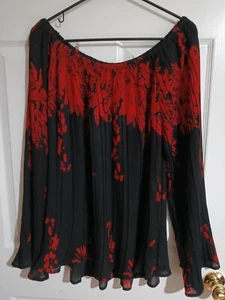 Vestido-U-II By Sharon Top Negro Con Rojo Floral Plisado Poliéster Mangas Largas - Imagen 1 de 5