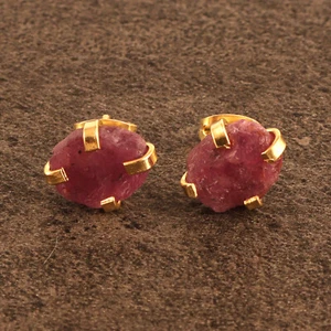 Prong Setting Tiny Ruby Birthstone Gold Plated Push Back Stud Earrings Jewelry - Picture 1 of 3