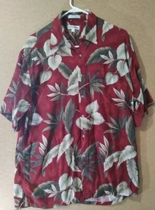 Men's Hawaiian Shirt By Pierre Cardone Red color Tropical 100% Rayon Size L - Picture 1 of 10