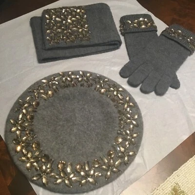 Kate Spade New York Grey Beret,gloves And Matching Scarf Bling! NWOT Beautiful! - Image 1 of 4