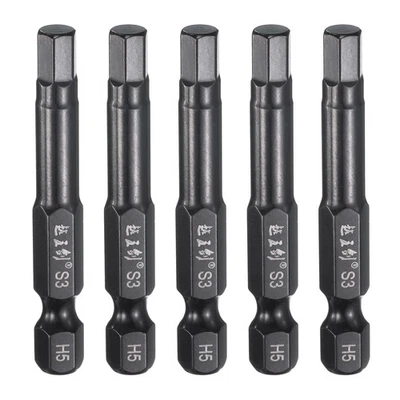 5pcs 5mm Metric Hex Head Wrench Drill Bit 50mm Length Magnetic Bits, Black - Image 1 of 4