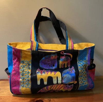 Laurel Burch Fantastic Feline Totem Canvas Tote/Shoulder Bag Double Handles - Image 1 of 4
