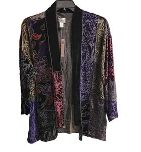 Chicos Talla 2 Admire Kimono Chaqueta Cárdigan Terciopelo Mezcla Seda Burnout Ropa Artística - Imagen 1 de 7