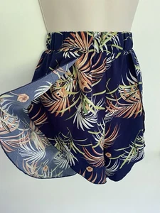 EUC SHEIN Colorful Tropical Print Navy Blue Flowy Elastic Shorts Size S - Picture 1 of 5