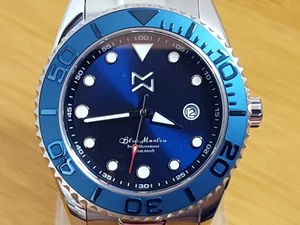 Mens Silver Bracelet LTD EDT Marlin MK7 Swiss Mvt Blue DIVER 200m Date Watch - Picture 1 of 11