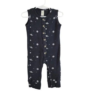 Kate Quinn Organic Cotton Planets Romper 12-18m Black Waffle Knit Casual Toddler - Picture 1 of 3
