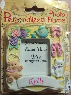 Kelly Personalized Photo Frame Magnet & Easel Floral Cat & Teddy Bear 1999 - Image 1 of 2