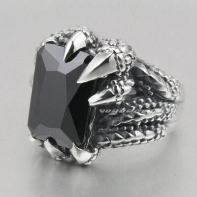 Черный CZ 925 из чистого серебра дракон коготь кольцо панк ювелирных изделий 8D005D США 7 ~ 15 DZ - Изображение 1 из 4