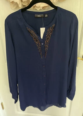 Susan Graver Artisan Collection Navy Blue Bronze/gold Beaded Tunic NWT Size 6 - Image 1 of 4