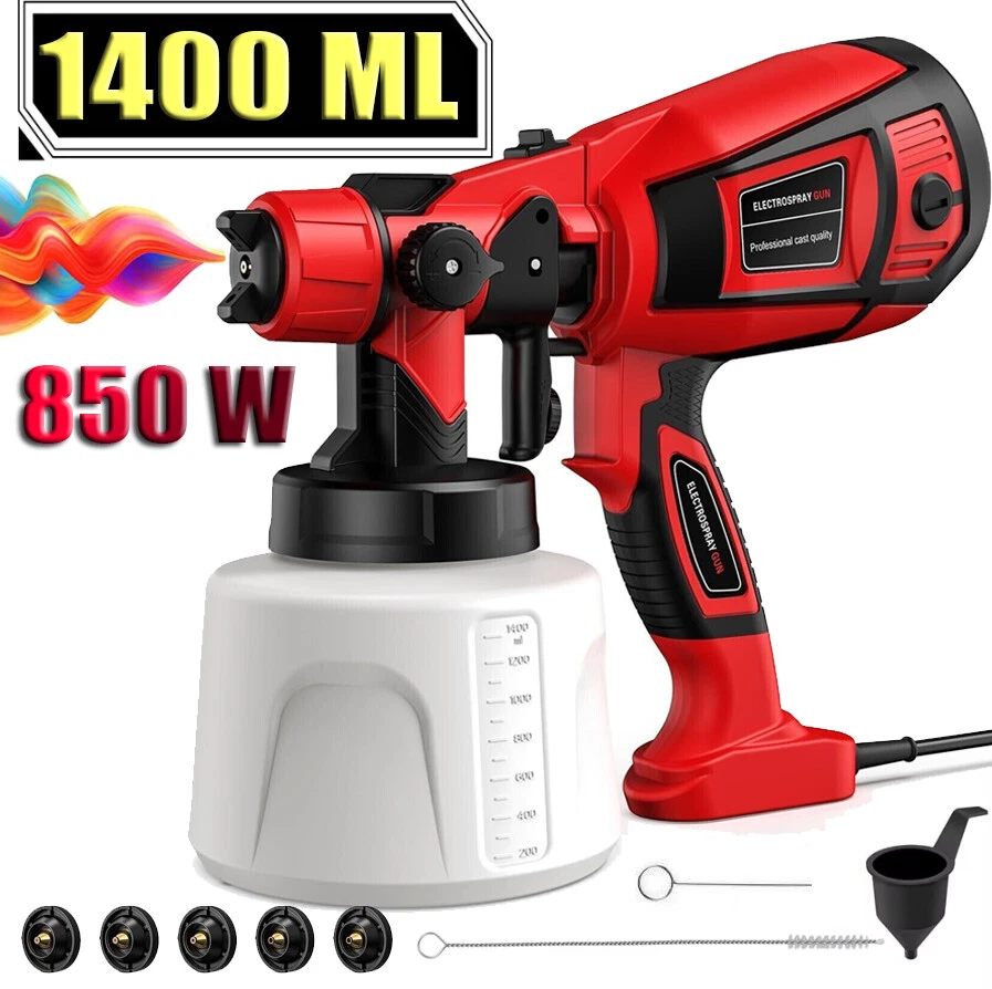 850W High Pressure Electric Paint Sprayer, 1400ML HVLP Spray Paint Gun 5 Nozzles