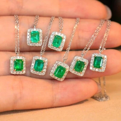 925 Sterlingsilber Smaragd Anhänger Halskette, Hochzeit Verlobung - Bild 1 von 3