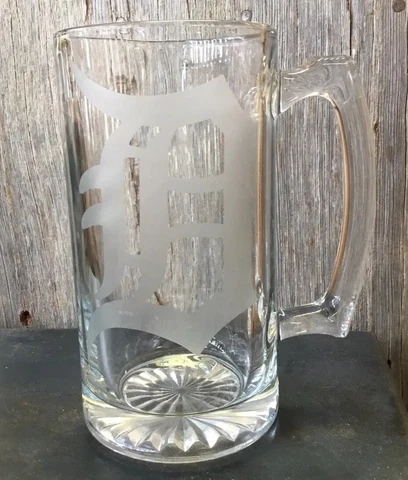 Detroit Tigers Large Glass Stein Beer Mug 7” Tall Etched MLB Cover