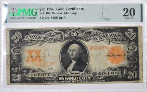 1906 Twenty Dollar Gold Certificate Fr. 1182 $20 - PMG 20 Cover