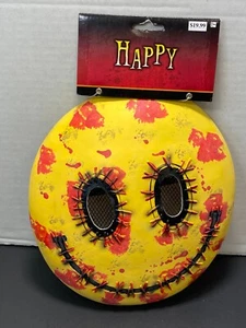 New Dark Side HAPPY MASK Yellow Smiley Face Rubber Mask Halloween Costume - Picture 1 of 3