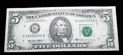 1995 Wet Transfer Error Stunning Crisp Federal Reserve Note Small Size --- #106 - Image 1 of 4