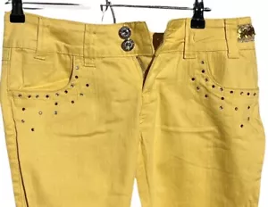 Playboy Bunny Jeans Womens 11/12 Yellow Rhinestone Sequins Bling Vintage Y2K - Picture 1 of 14