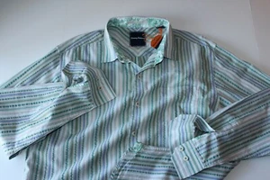 Tommy Bahama Shirt Grato Stripe Vintage Khaki Green T314642 LS New Large L - Picture 1 of 4