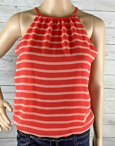 Express Halter Top XS Pink Salmon Striped Tie Back Elastic Waist Sexy Summer - Picture 1 of 12