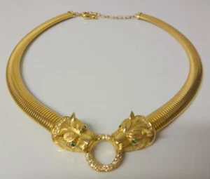 Collar León Pasta Esmeralda Diamante Estrás Pavimentado Piscitelli Pavimentado Vintage Firmado - Imagen 1 de 1
