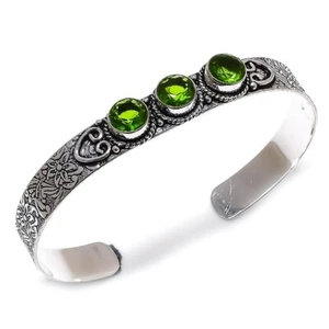 Green Peridot Gemstone 925 Sterling Silver Jewelry Adjustable Cuff Bracelet - Picture 1 of 1