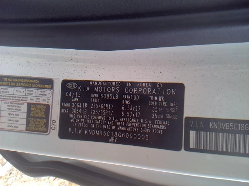 Manija de puerta interior usada se adapta a: Kia Sedona 2016 grado A Foto 1 de 4