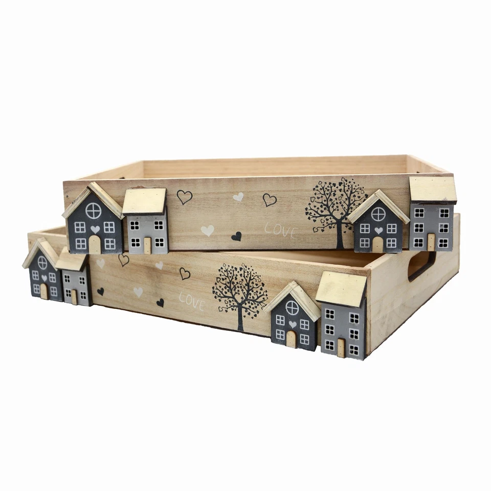 UNUS® Deko-Tabletts Holz 2er Set Griff white-washed Holztablett Küchentablett - Bild 1 von 4