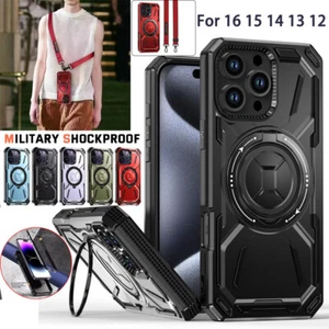 For Apple iPhone 16 15 14 13 12 11 Pro Max Case Mag Safe Magnetic Cover W/Strap - Picture 1 of 22