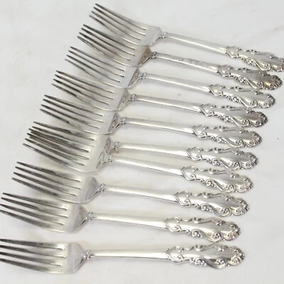 Toalla Flautas Antiguas Tenedores de Cena Plateado 7-7/8" Lote de 10 Foto 1 de 4