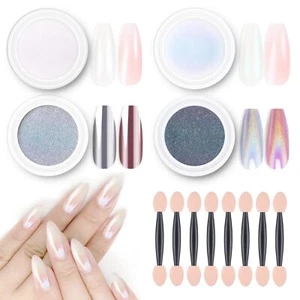 4pcs Chrome Nail Powder Effect Silver Metallic Holographic Dip Nail Powder - Picture 1 of 8