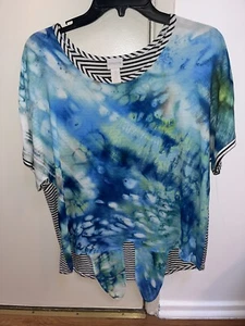 Chicos 1 tie waist abstract print striped back blouse - Picture 1 of 3