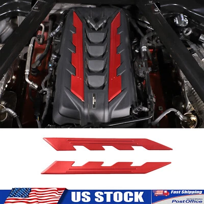 Red Aluminum Alloy Engine cap Sides Overlay Plate Fits Corvette C8 Coupe 2020-up - Image 1 of 4