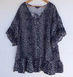 New Autograph Top 22 Womens Blue White Ruffle Tie Beads Animal Print Pullover - Picture 1 of 8