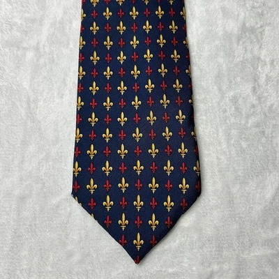 Corbata Creazioni Tucci Firenze 100 % seda azul dorada y roja flor de lis hecha en Italia Foto 1 de 4
