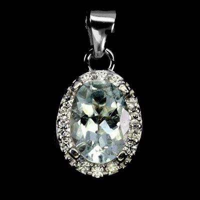 Colgante de plata de ley 925 ovalado aguamarina 7x5 mm joyas de piedras preciosas naturales Foto 1 de 4