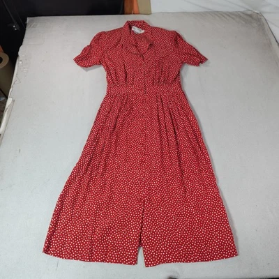 Vestido mameluco vintage Karin Stevens para mujer 14 rojo lunares manga corta midi Foto 1 de 4