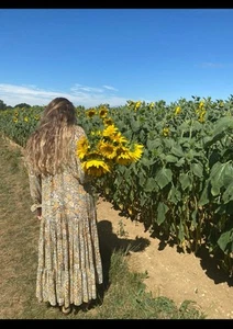 Free People Yellow Floral Print Maxi Dress With Tiered Skirt And Ruffle Sleeves - Picture 1 of 10