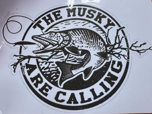 THE MUSKY PIKE STICKER , THE MUSKY FISHING 15cm X 11cm Black & White - Picture 1 of 2