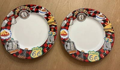 "2 platos de cena Sakura Roadside de Sue Zipken Diner Route 66 10 1/2""" Foto 1 de 4