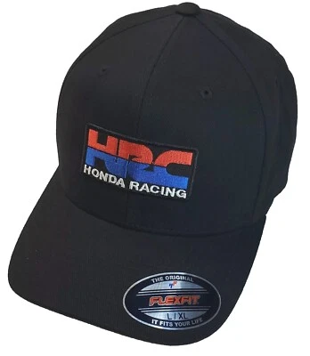 HRC Honda Racing Patch Flexfit 6377 Sombrero de sarga cepillada/Negro L/XL 7 1/8" - 7 5/8" Foto 1 de 4