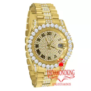 18K Yellow Gold Solid Stainless Steel Simulated Diamonds Presidential Watch 41mm - Picture 1 of 9