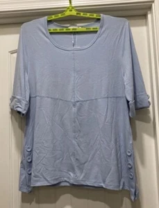 Simply Noelle 3/4 Sleeve Sky Blue Tunic Top SZ 2XL Button Accents NWT - Picture 1 of 15