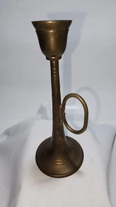 Vintage Solid Brass Taper Candle Holder - Trumpet - Horn - 6.5 Inches Tall - Picture 1 of 5