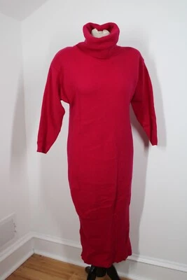 Vtg Jennifer Moore PS Fuchsia Pink Lambswool Fitted Turtlenck Long Sweater Dress - Image 1 of 4