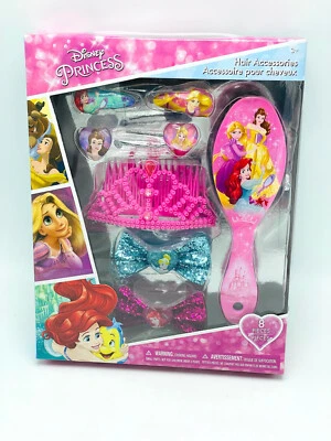 New Disney Princess 8 Pieces Hair Accessories Set Brush Tiara Bows Hair Clips - Image 1 of 2