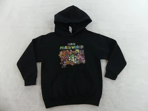 Super Mario Hoodie Boys Small Black Pullover Jerzees Map Graphic - Picture 1 of 13