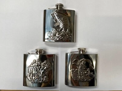 Stainless Steel Outdoor Sports Hip Flask 6oz Brandy Whiskey Bottle Embossed  - Image 1 of 4