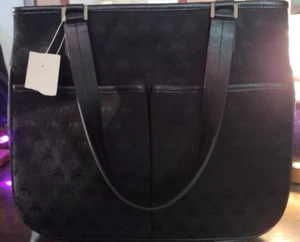 NWT Brooks Brothers Canvas Handbag Purse Black on Black Sheep Logo Leather Trim - Picture 1 of 10