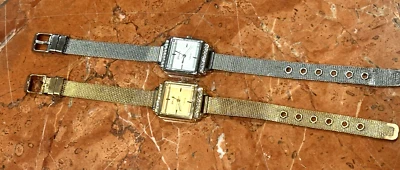 日内瓦铂金女士手表 批量 2 个水钻 金色 银色 MESH BUCKLE 复古 — 第 1/4 张图片